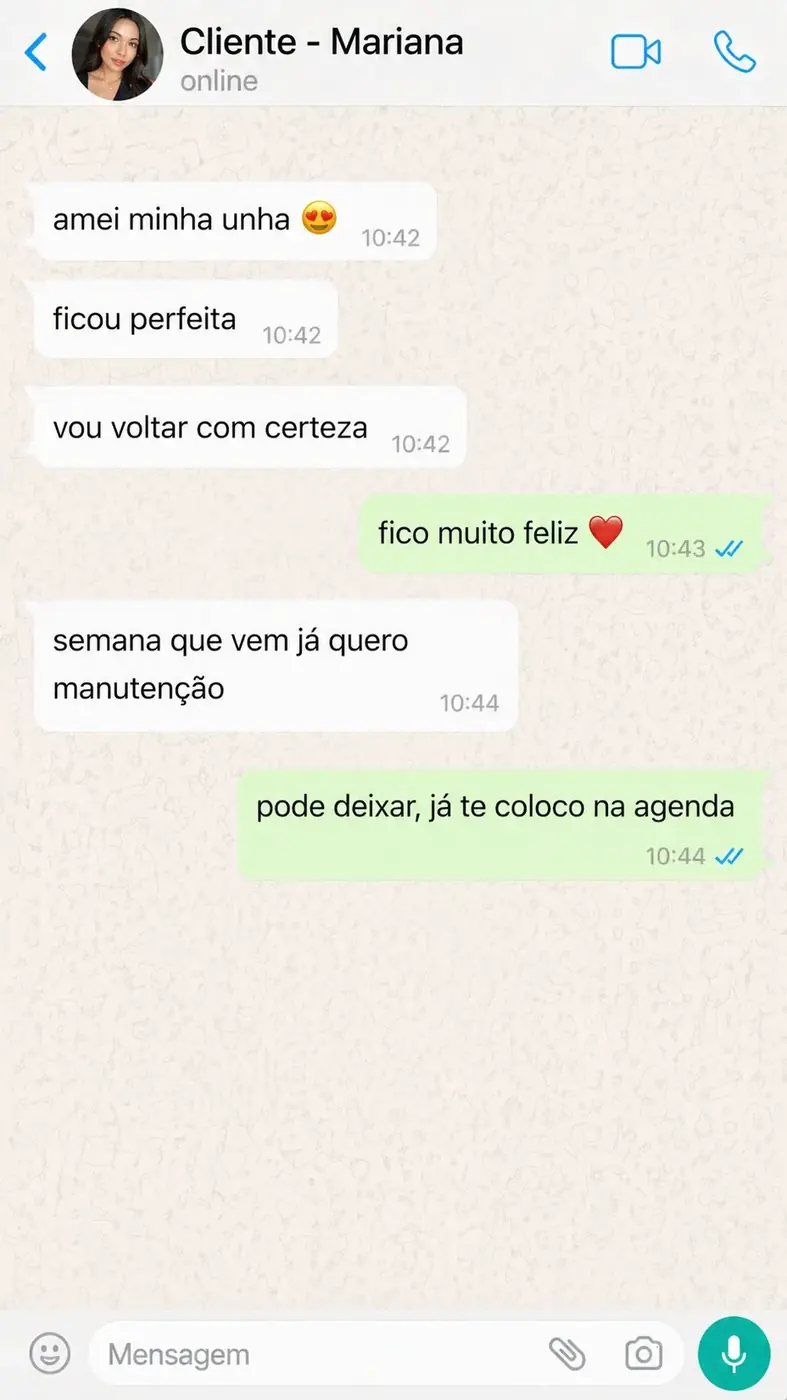 Print de cliente satisfeita marcando manutenção